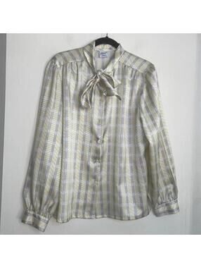 Vintage koret yellow career office work button brown blouse shirt